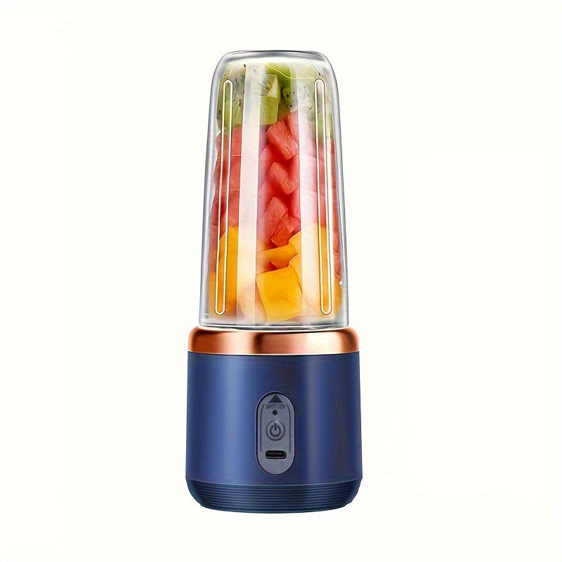 Small, portable juicer cup with 40W power. Can squeeze fruit, mix food, crush ice. Multi-function product.