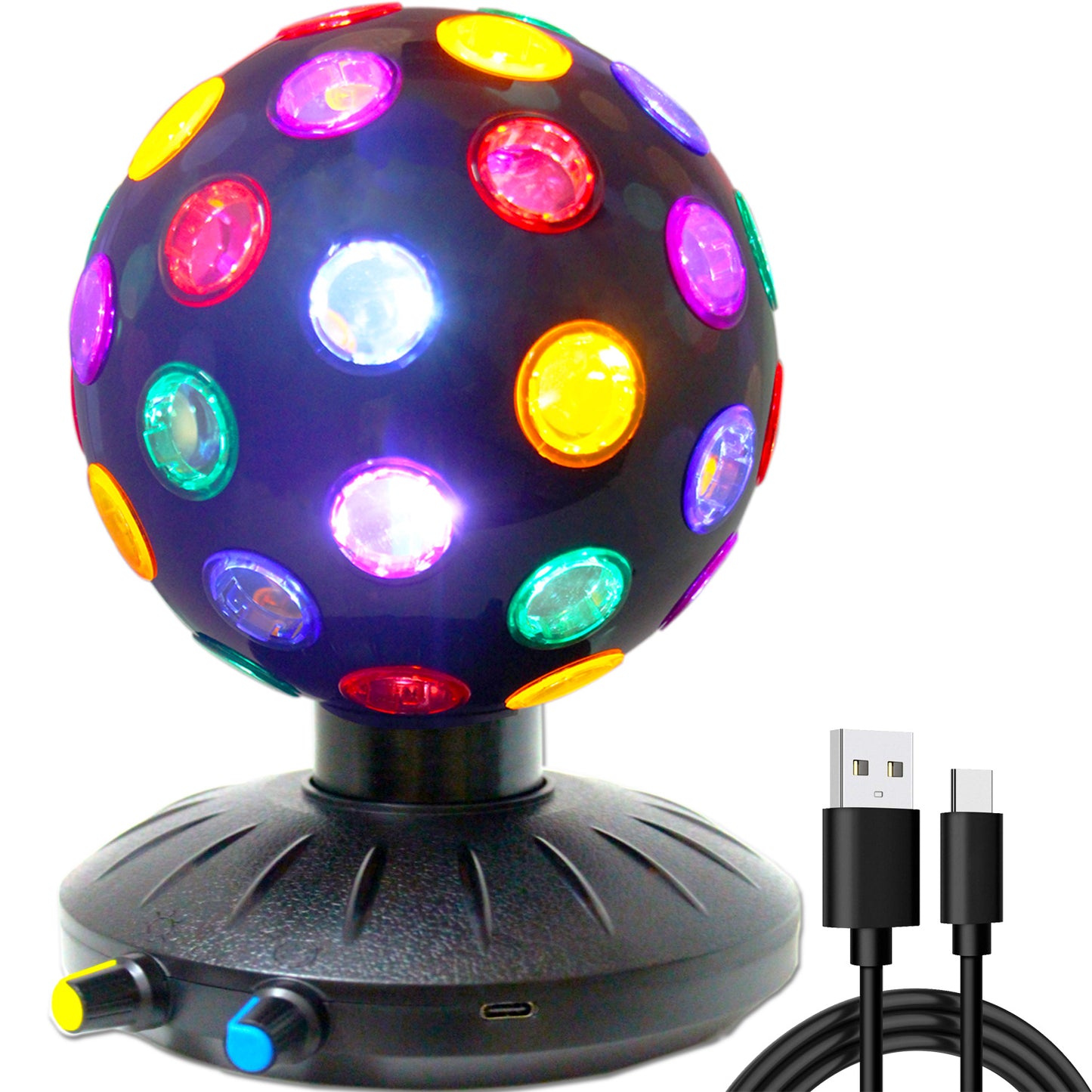 Upgraded LED Disco Ball Night Light rotates 360° with adjustable speed and brightness. Perfect for parties, holidays, clubs, and bars. Can be powered by USB or batteries. Ideal for stress relief and lighting effects.