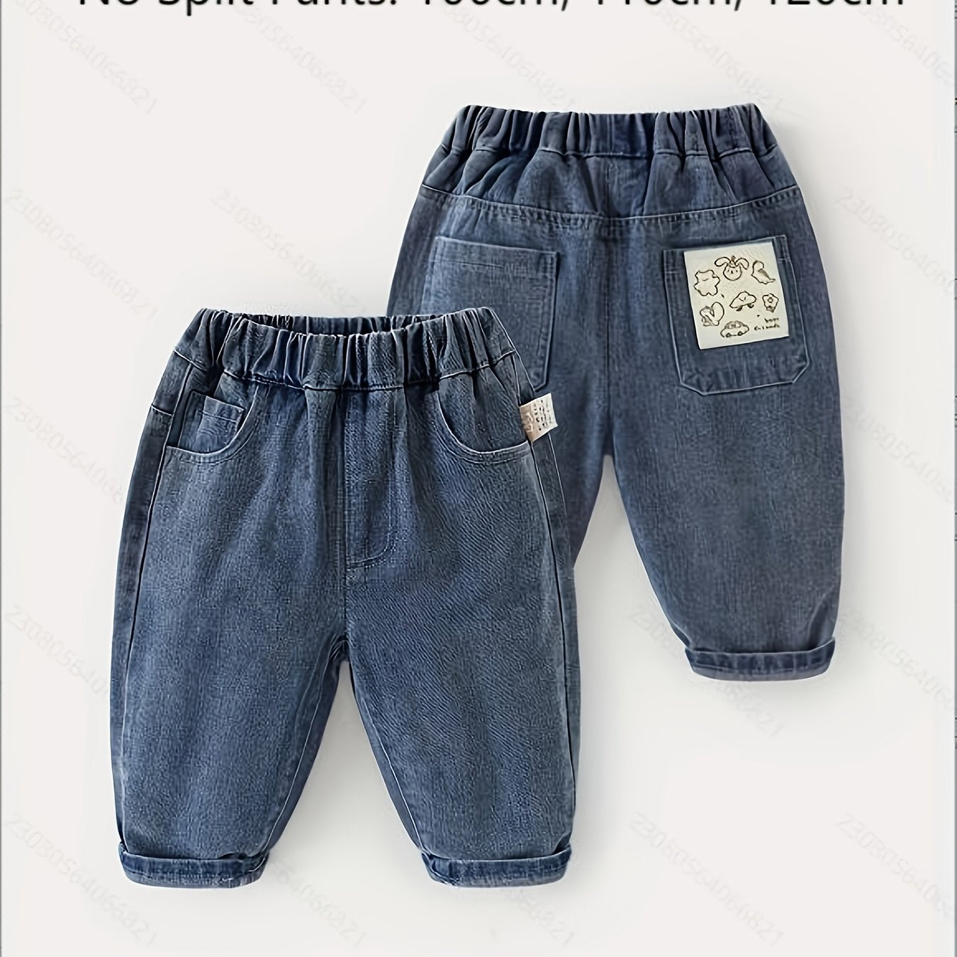 Kaka Panda Denim Pants - Cute, Comfortable, and Durable, Elastic Waist with Patch Detail, Ideal for Spring/Autumn, Casual Jeans for Boys & Girls