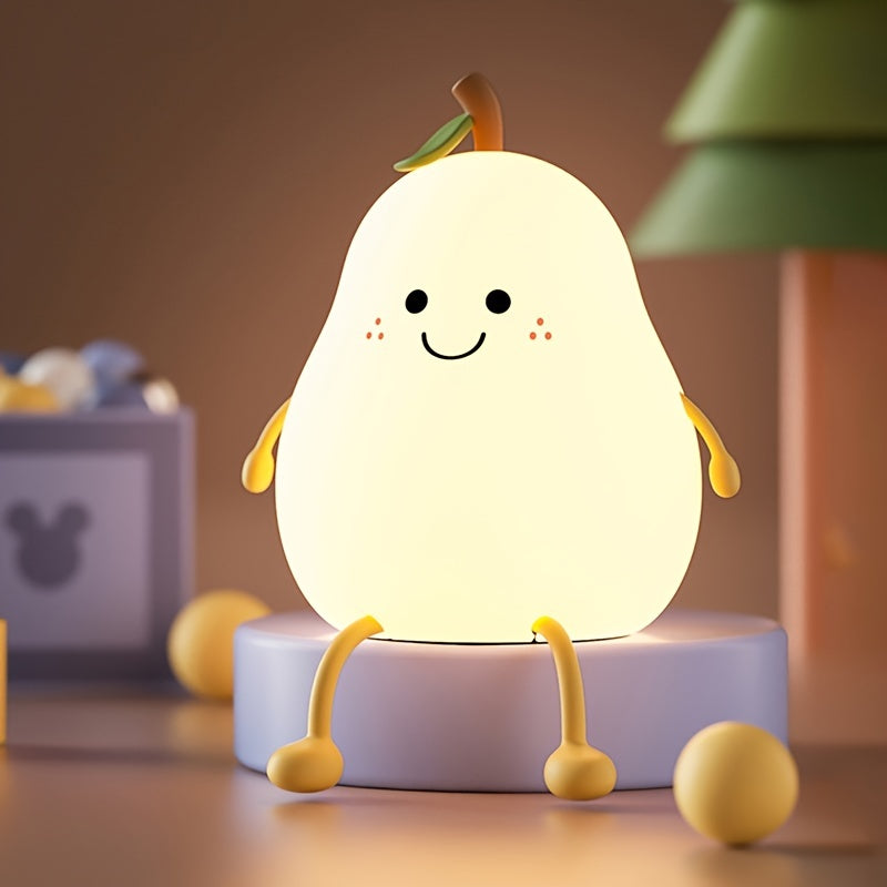 1pc Cute Pear Shaped Silicone Night Light, USB Charging, 7 Color Modes, Perfect for Any Room or as a Gift.