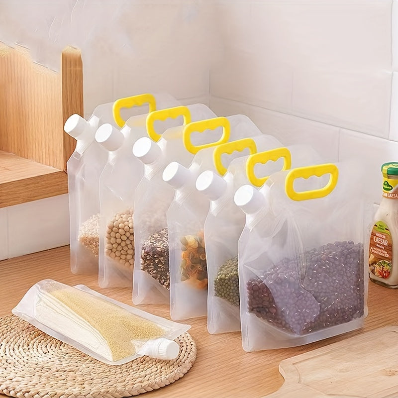 Set of 3 Stand-Up Grain Storage Bags with Pour Spout, Clear Plastic Sealed Pouches for Cereal, Rice, Flour - No Power Required, Rice Storage Solution