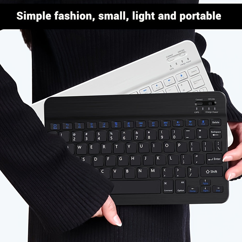 Portable keyboard and mouse combo for tablets - compatible with iPad, Android, Samsung, Xiaomi. Features wireless connectivity, rechargeable battery, optical motion detection, light green &