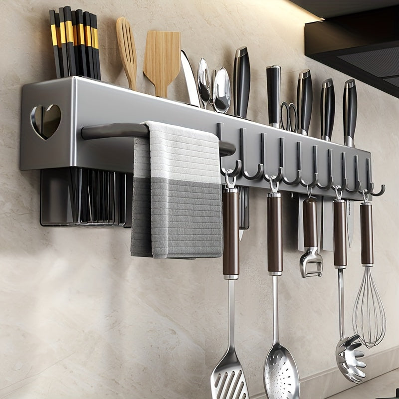 Kitchen Utensil Rack - Space Saving Knife Storage Shelf for Cutlery, Wall-mounted Organizer for Kitchen Tools, Multi-functional Metal and Plastic Holder for Kitchen Accessories