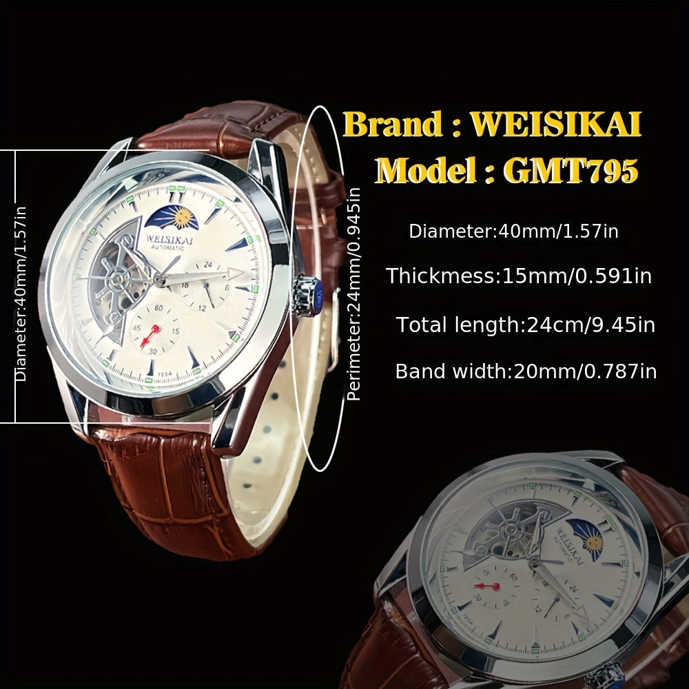 Men's business fashion watches with moon and star design and automatic movement that complement all skin tones.