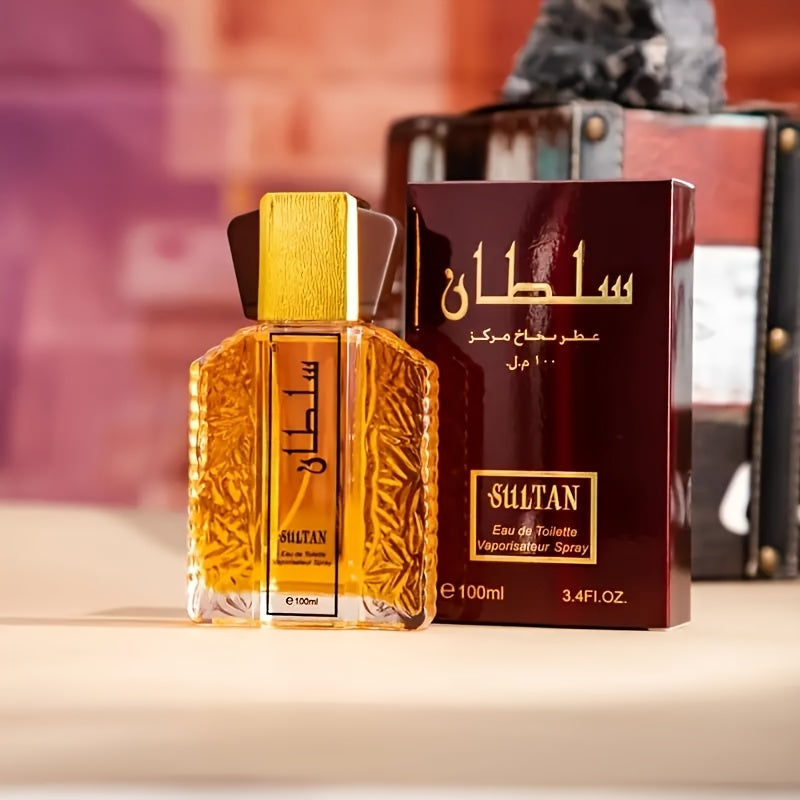 1x Sultan 3.38 Oz Floral Eau De Toilette for Men, long-lasting with 5-15% essence concentration, alcohol-based fragrance formaldehyde-free.