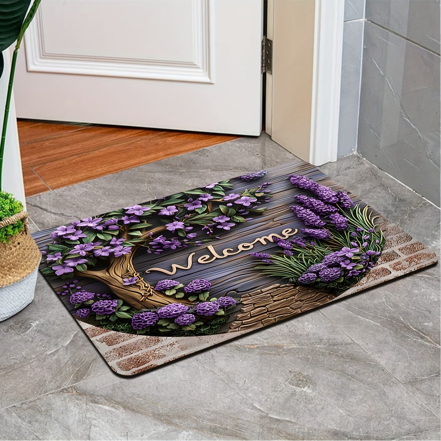 Inviting Lavender Door Mat with Non-Slip Features - Easy to Clean in Washing Machine, Suitable for Various Rooms including Living Room, Bedroom, and Bathroom - High-Quality Polyester for Long-Lasting Home Decor