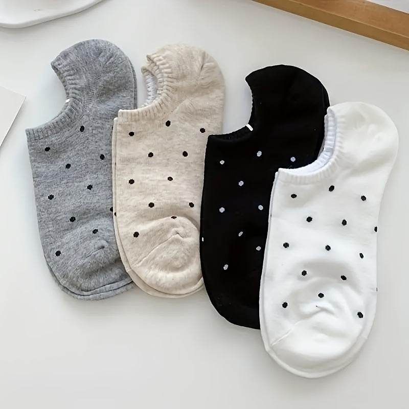 4 pairs of polka dot print low cut boat socks for women