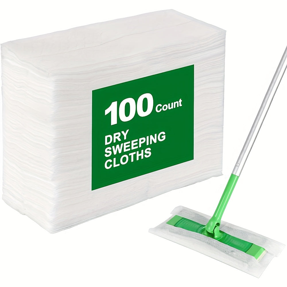 Keep your home clean with a 100-Pack of Disposable Dry Sweeping Cloths - perfect for dust removal without the need for electricity. Suitable for use in the living room, bedroom, bathroom, kitchen, and on floors.