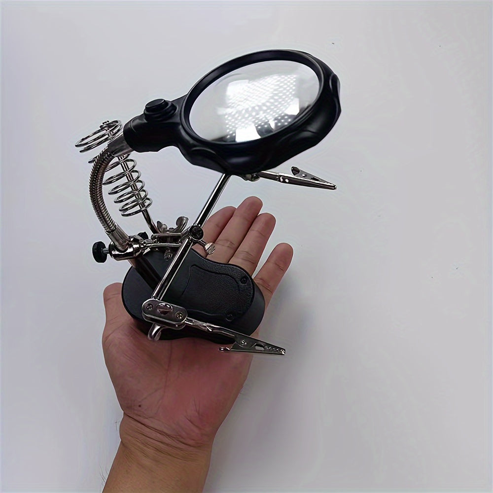 Adjustable folding magnifying glass with light for electronic inspection and repair work