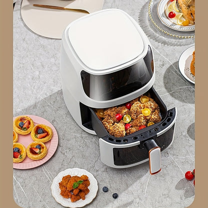 Visual air fryer with color touch screen, perfect for fries, chicken, and steak, with multiple functions for home use.