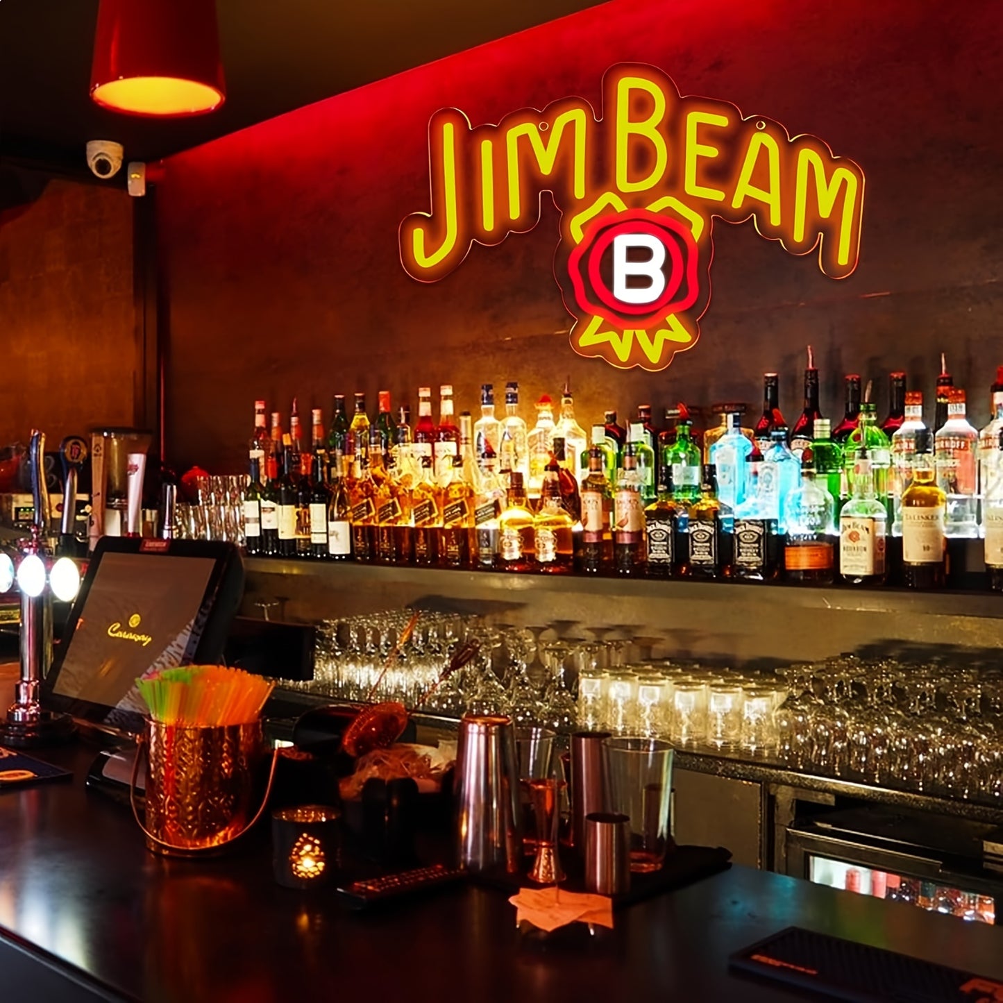 Jim Beam Whiskey LED Neon Sign, perfect for men's private spaces, bedrooms, bars, and parties. Wall decoration, USB-powered. Ideal for gifts.