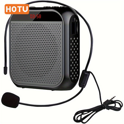 HOTU 1pc High-Definition Portable Voice Amplifier - USB Rechargeable Wired Headset Microphone with Crystal Clear Sound for Teachers, Meetings, and Tour Guiding. Black color.