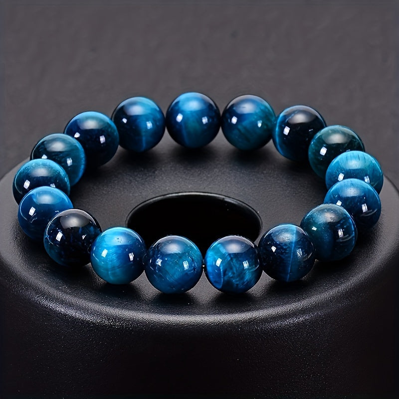 Stylish and unique couple bracelet featuring a single strand of 8mm AAAA high-quality blue tiger eye stones. Perfect as a personalized and elegant birthday gift for friends and family.