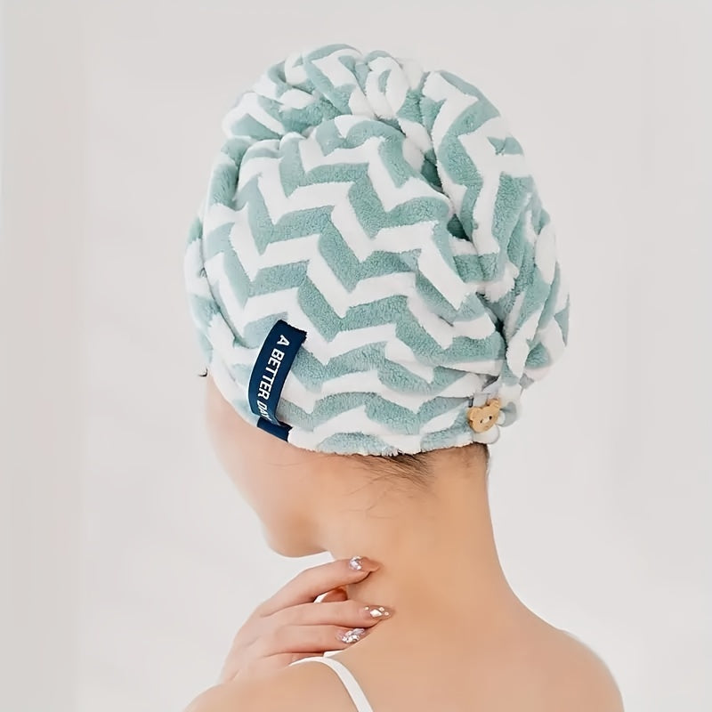 1pc Modern Striped Quick-Dry Headscarf, Soft Hair Towel Wrap, Premium Bathroom Accessory, Home Essentials, 84% Polyester 16% Polyurethane, Low Linting, 296gsm.