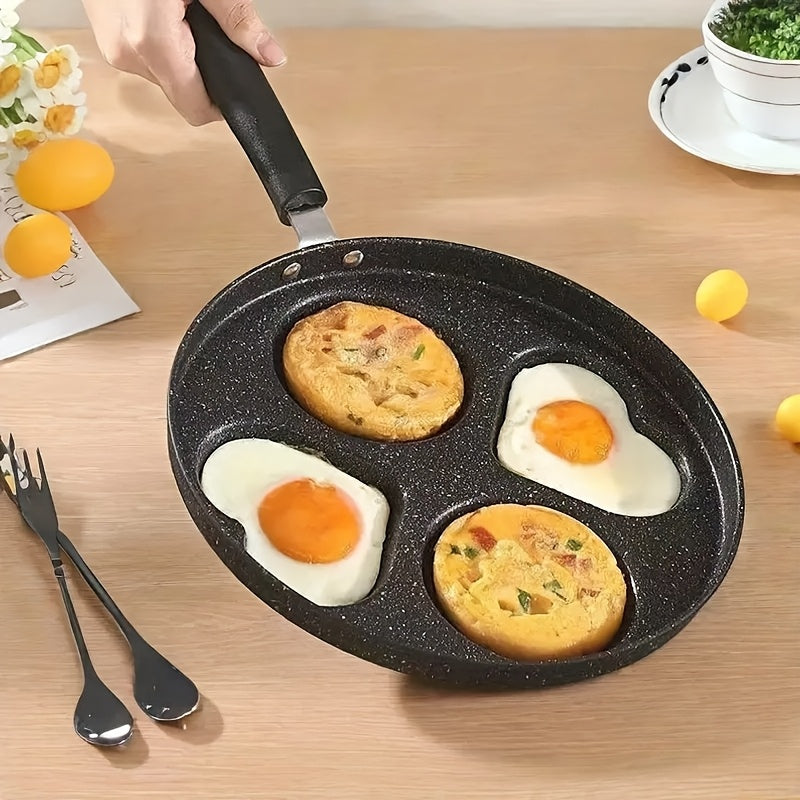 A Stainless Steel Skillet with a Non-Stick Surface, Includes Multi-Section Breakfast Pan, Burger & Egg Mold. Suitable for Gas Stove Top & Induction Cooker. Essential Kitchen Utensil & Gadget.