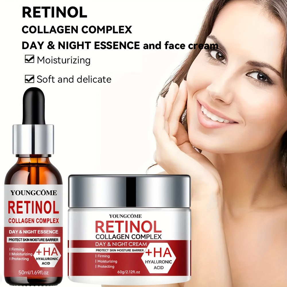 YOUNGCOME Retinol Collagen Complex Skin Care Set - Hypoallergenic Day & Night Anti-Aging Serum and Moisturizing Cream for All Skin Types