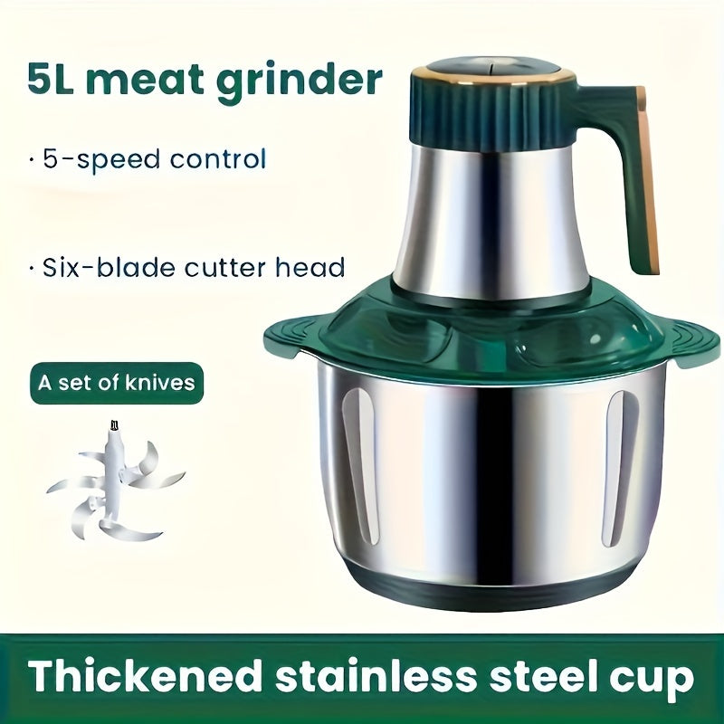 Electric vegetable chopper and meat grinder, ideal for quick food prep with adjustable speeds and easy cleaning.