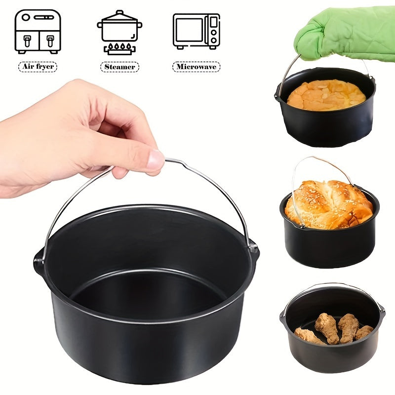 Non-stick baking mold measuring 15.24 cm, perfect for use in air fryer pots, round trays, pans, and bakeware for roasting, making pizza, cakes, and more. A versatile kitchen accessory for cooking in the bar.