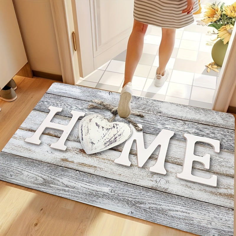 Wood Patterned Doormat featuring English Letters - Cozy, Machine Washable Rug for Front Entryway, Living Area, Bedroom - Rustic Home Accent, Made of 100% Polyester, Rectangular Shape