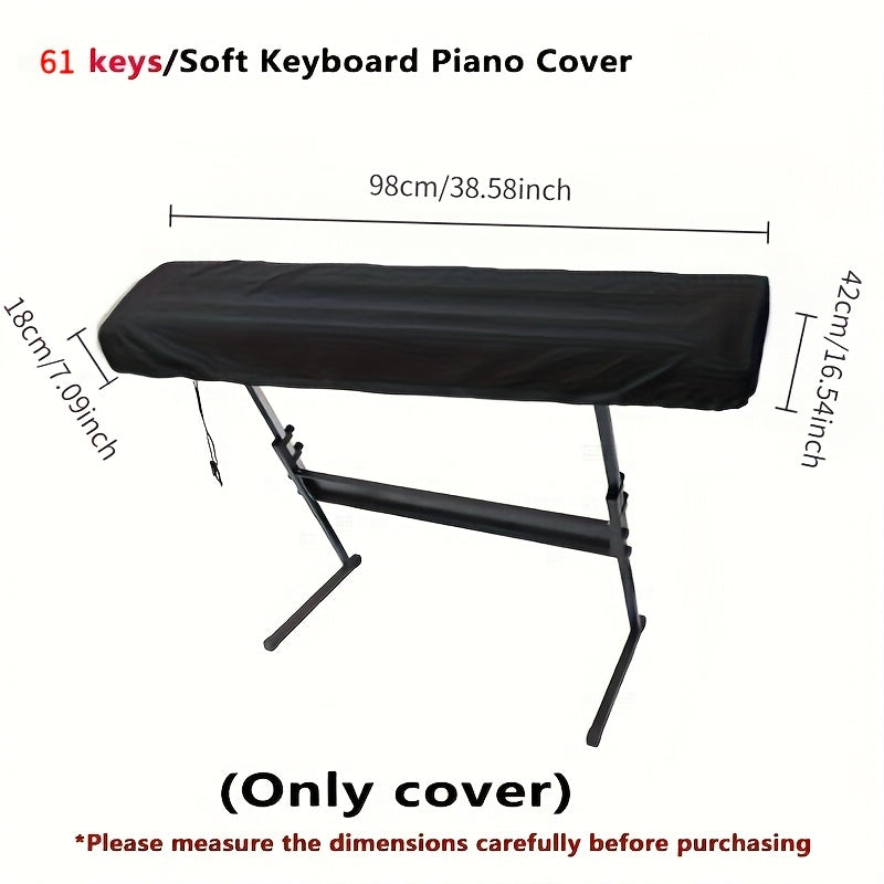 Black Stretchable Keyboard Dust Cover for Electric Pianos - Made of Polyester Fabric, Features Drawstring Closure, Compatible with 61/88 Key Digital Pianos, Not Waterproof