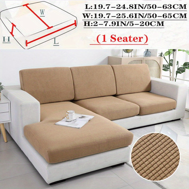 Modern Stretch Sofa Cushion Cover made of machine washable polyester and spandex fabric. Features elastic seat slipcover with no print design, dustproof protection, and elastic band closure.