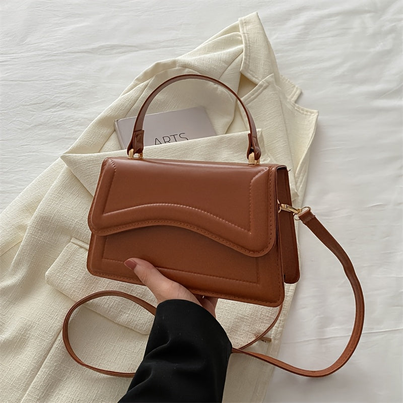 Women's Fashion Crossbody Shoulder Bag in solid color faux leather with adjustable strap, buckle closure, painted edges, perfect for casual or elegant occasions in Guangzhou.