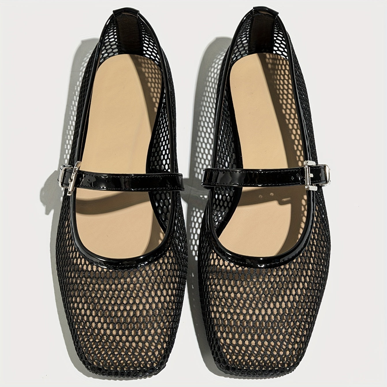 Breathable women's mesh ballet flats with casual square toe design and soft sole for comfort.