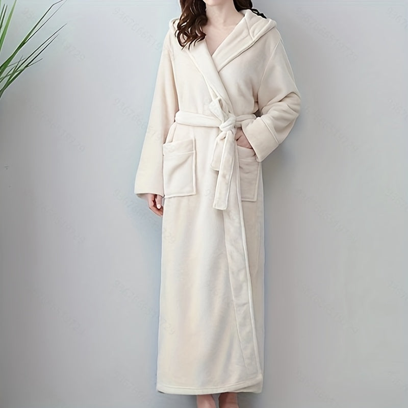 Coral Fleece Bathrobe with Long Sleeves, Couple Style, Hooded for Autumn and Winter