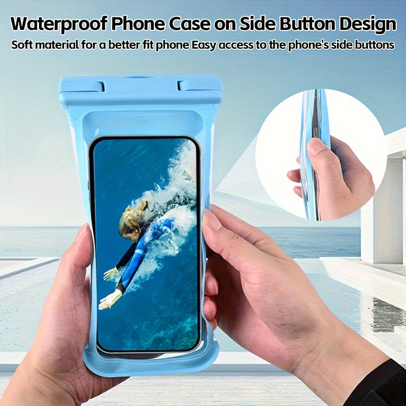 Waterproof phone pouch with 3D design and neck strap for 20.32 cm smartphones, ideal for beach, cruise, and travel.