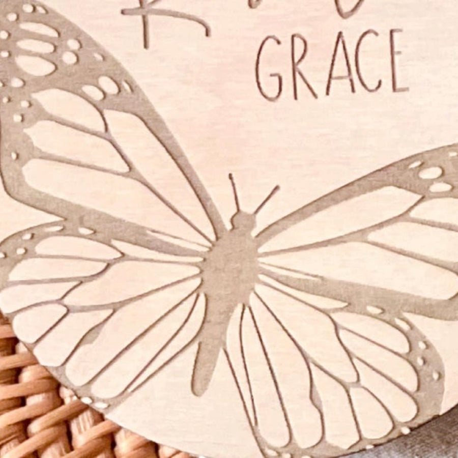 Personalized Wooden Birth Announcement Sign for Rosalie Grace - Double-Sided Newborn Baby Keepsake with Engraved Details, Perfect for Hospital Memory Photo Prop