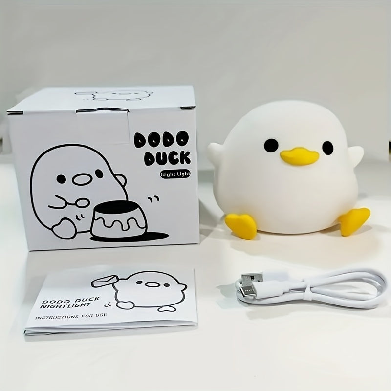 Charming Duck LED tun lampasi, silikon tanali, USB orqali zaryadlanadigan, yotoqxona uchun timer bilan