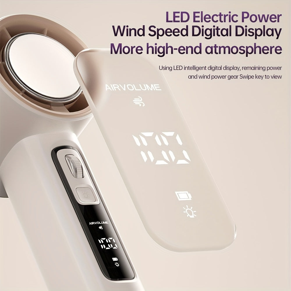 The Turbo Mini Handheld Fan is a convenient cooling device that offers 100 adjustable speed levels and USB charging capabilities. It features an LED display for power and speed, built-in aromatherapy, and provides strong airflow. With a 3-mode emergency