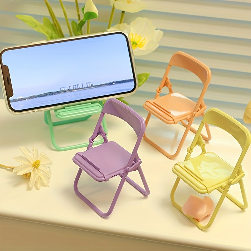 Folding Chair Phone Holder made of Plastic - Single Pack, Chair-shaped Tabletop Mini Jewelry Stand, Portable Display Rack with Rectangle Base, Perfect for Desk & Reading, No Electricity Required