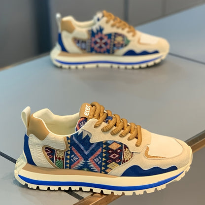 Vibrant embroidered fashion sneakers with breathable fabric upper, rubber sole, EVA insole, and durable rubber sole for all seasons.