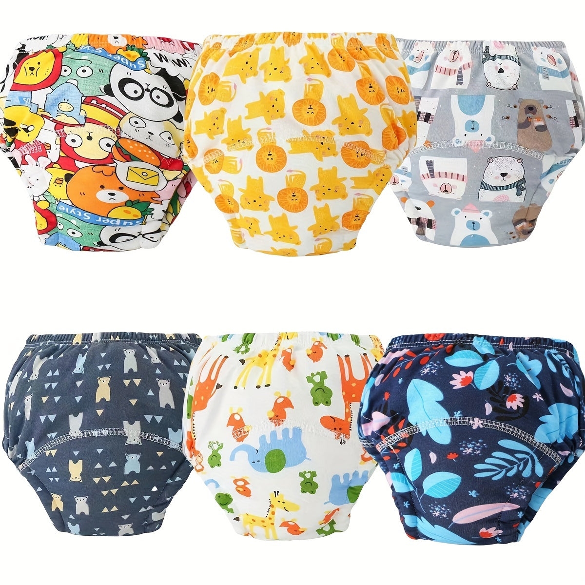 Set of 6 Cotton Training Pants, Eco-Friendly Washable and Reusable Diapers, Perfect for Christmas, Halloween, Thanksgiving, Easter, or New Year's Gifts