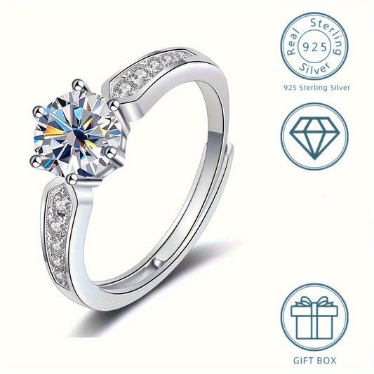 925 Sterling Silver Promise Ring with 1ct Moissanite Stone, Available in Multiple Colors. High Quality Ring for Engagement or Wedding, Comes with Certificate and Gift Box.