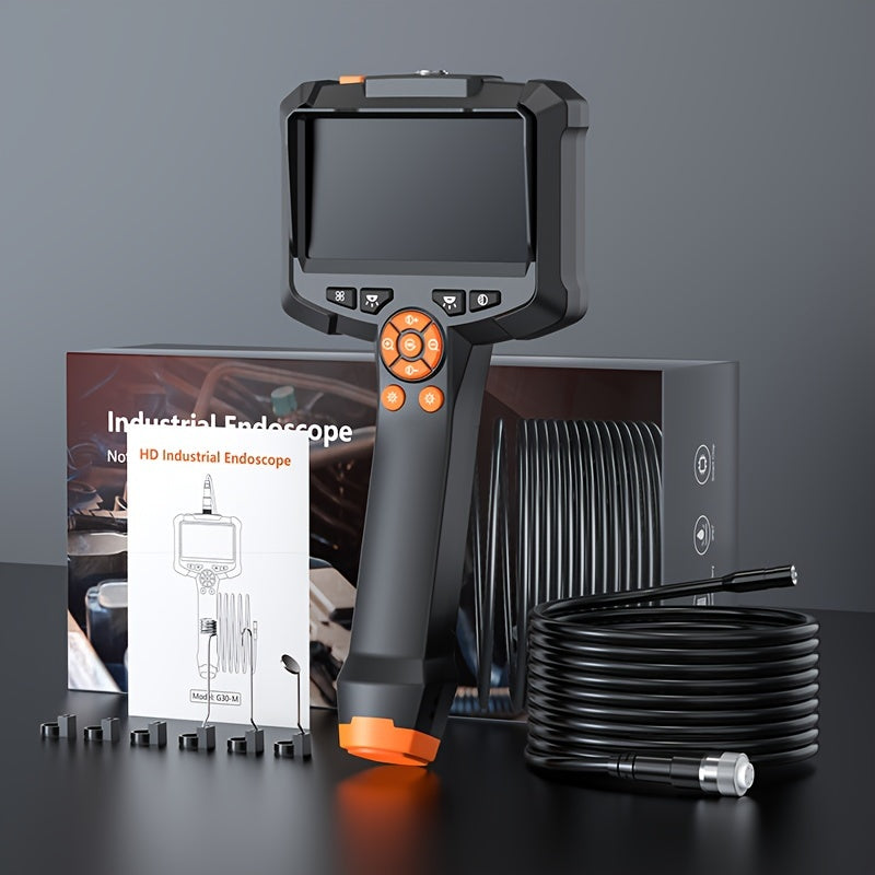 Handheld sewer inspection camera with IPS HD screen, portable snake camera with semi-rigid cord.