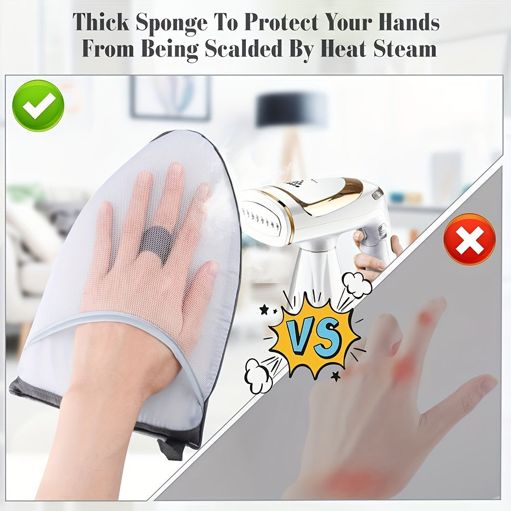 Ironing gloves from Puyue for home use; includes heat-resistant steam ironing pad, waterproof steam glove with finger loops; made of plastic and requires no power; perfect for use with steam irons and as a clothing ironing accessory.