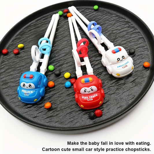 Kids cartoon car style practice chopsticks, 3.5cm/1.3in, 3-6 years, plastic material, solid pattern.