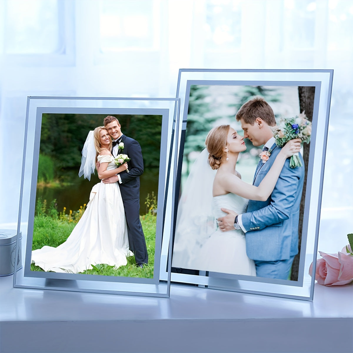 Qicai Xiaolu DIY Clear Tempered Glass Photo Frame in 15.24cm/17.78cm sizes - Enjoy Free Printing, Ideal for Home Decor, Wedding Memories, and Birthday Presents