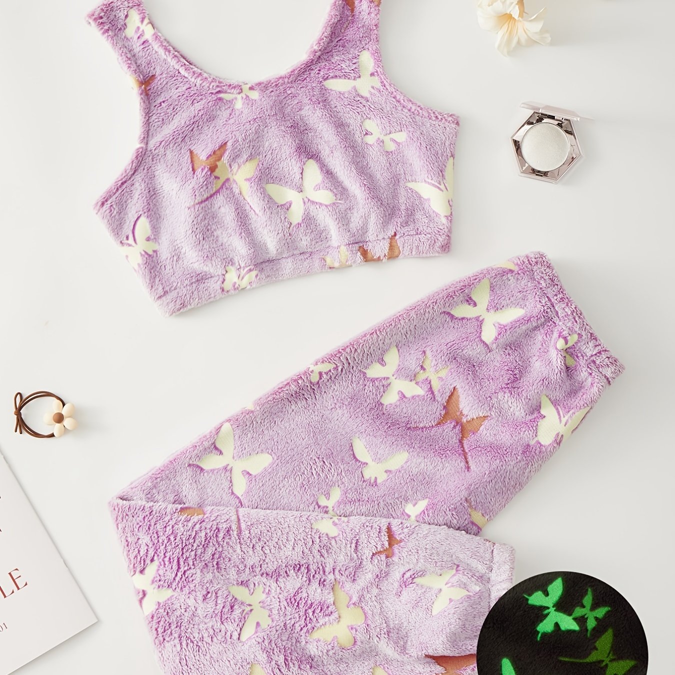 2-piece Star Print Luminous Flannel Pajama Set