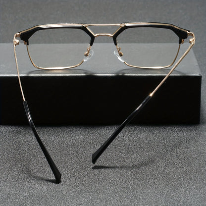 Unisex photochromic glasses with iron alloy frame and AC lens for travel, mobile, and computer use.