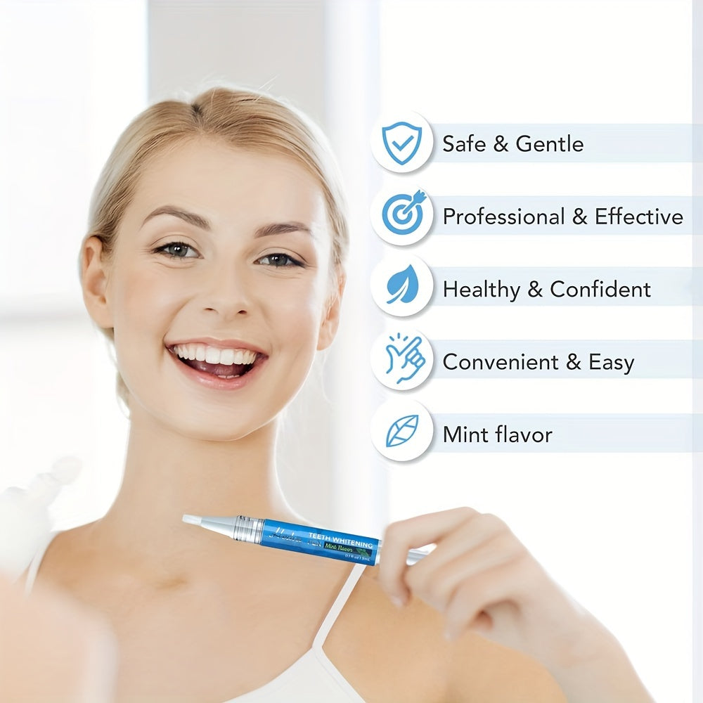 Teeth whitening pen with mint flavor in 4pcs, 3pcs, 2pcs, or 1pc options, 3mL/0.1 Fl oz per pen, portable and easy to use.