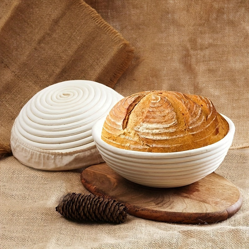 Newly designed Rattan Bread Proofing Basket Set ideal for both Professional and Home Bakers. Food-Safe Dough Fermentation Tools included in the Set for perfect Sourdough loaves.