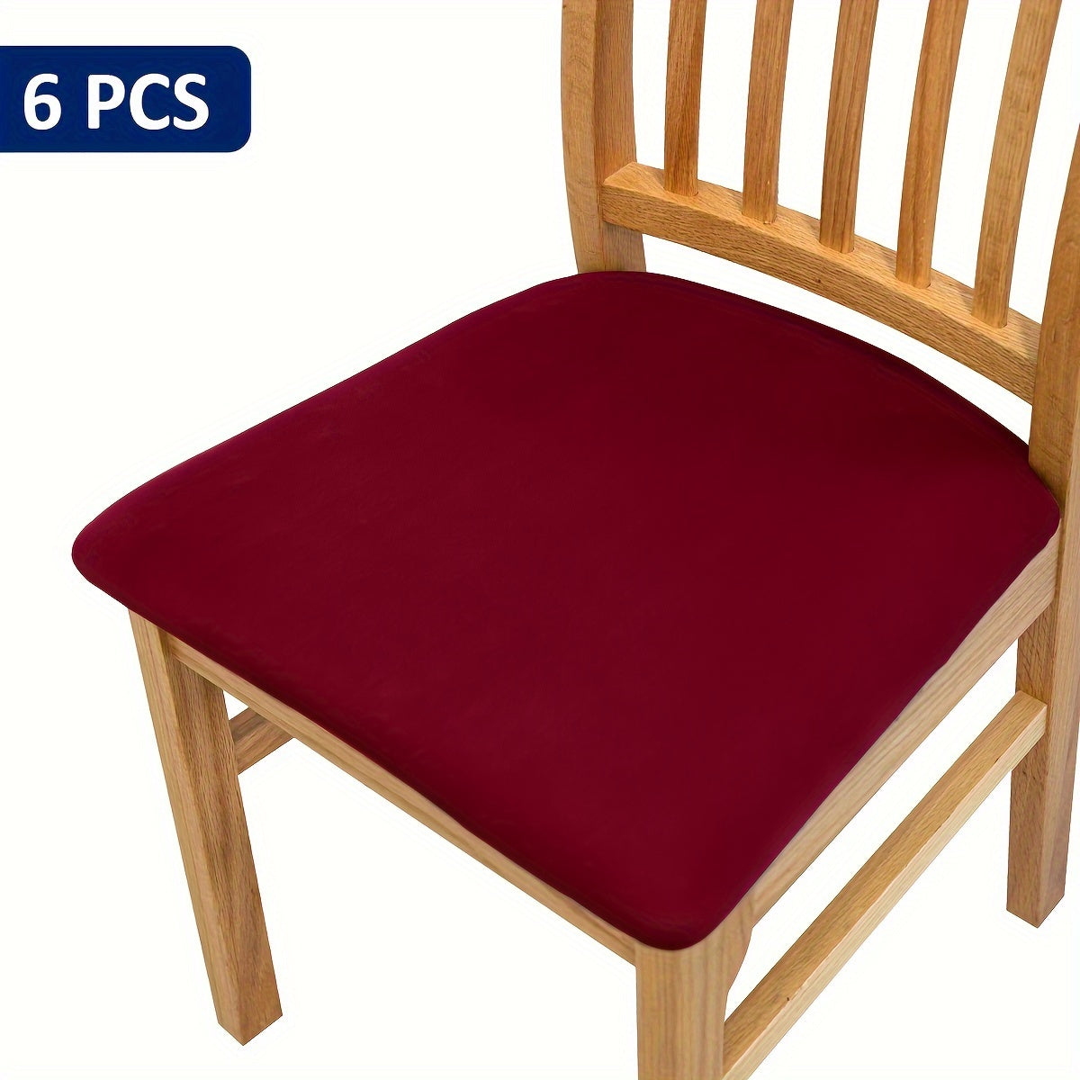 4/6 piece elastic chair cushion cover in various solid colors. Easy to install and ideal for protecting furniture in living rooms, kitchens, and restaurants.