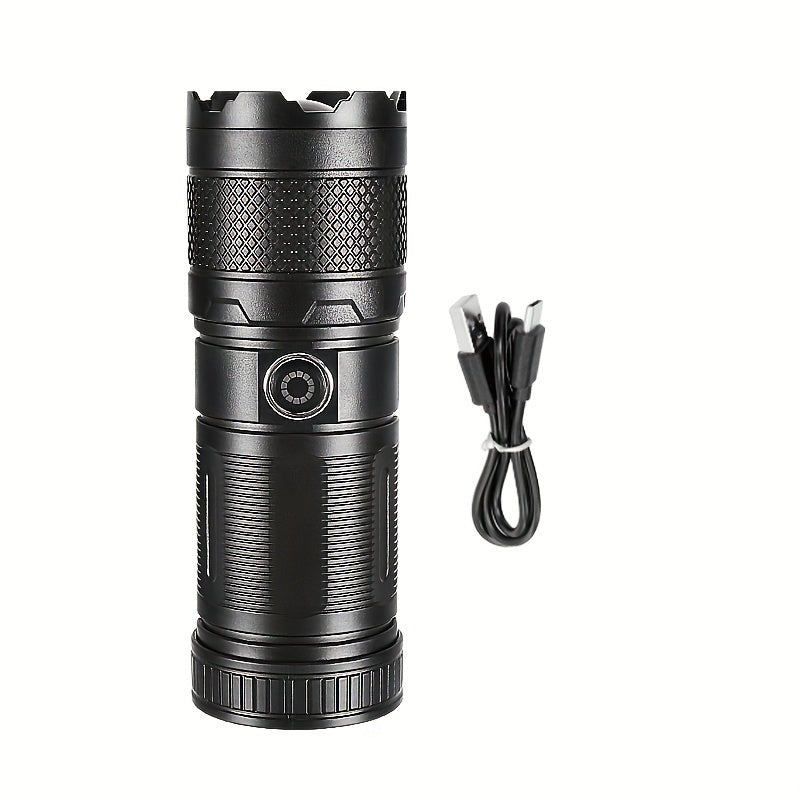 1pc PAWEINUO 30W LED Rechargeable Handheld Flashlight with 5 Modes, SOS Function, and 2600mAh Lithium Battery.