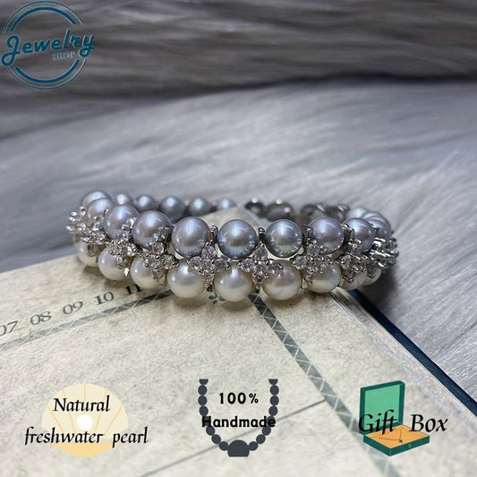 Double Strand Freshwater Pearl Bracelet Set with Vintage-Inspired Design, Each Pearl is Naturally Created, Perfect for Holiday Celebrations, Tasteful and Elegant for both Everyday and Formal Events, Timeless Style that is Seasonally Versatile, The