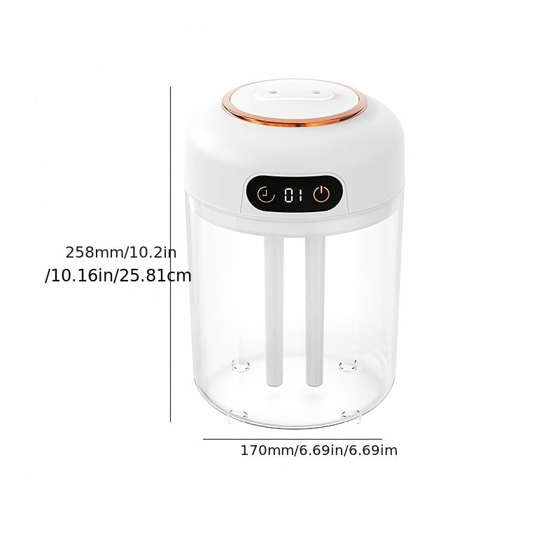 4.5L dual spray water humidifier with quiet operation and remote control via USB charging.