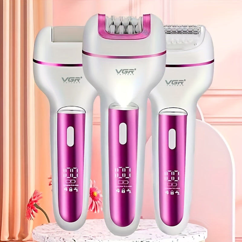 3-in-1 Women's Electric Hair Removal Kit with USB rechargeable lithium battery, portable shaver, and epilator for underarms, bikini area, and sensitive areas, featuring digital display.