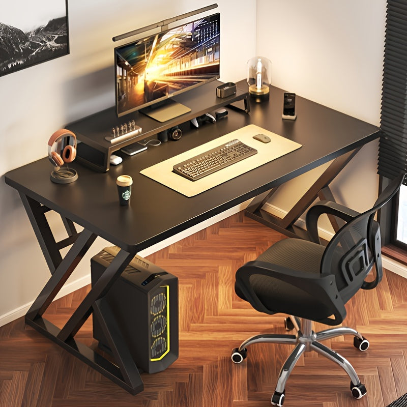 Multi-functional, sturdy white wooden desk for gaming, work, and study with decorative accents.